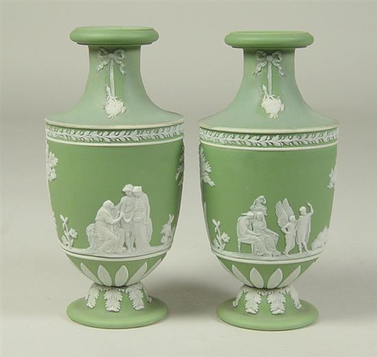 Appraisal: Pair of Wedgwood Jasperware Small Urns In two shades of