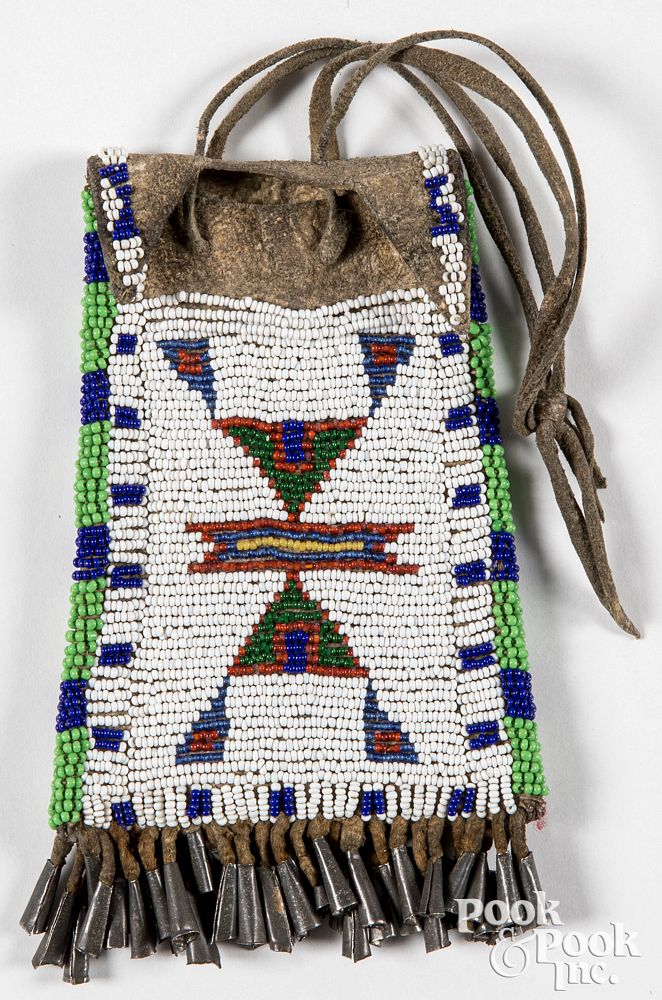 Appraisal: Southern Plains beaded Indian Strike-a-Lite bag Southern Plains Indian beaded