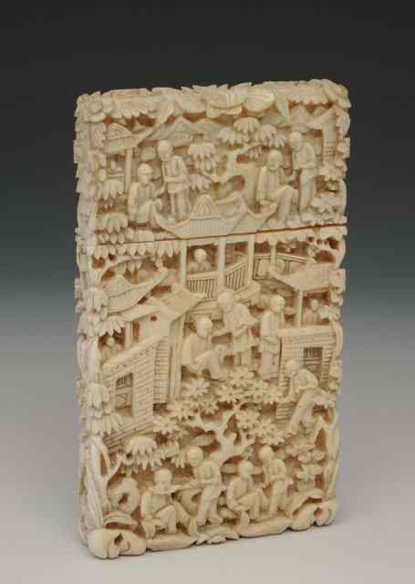 Appraisal: A CHINESE CANTON CARVED IVORY VISITING CARD CASE with intricate