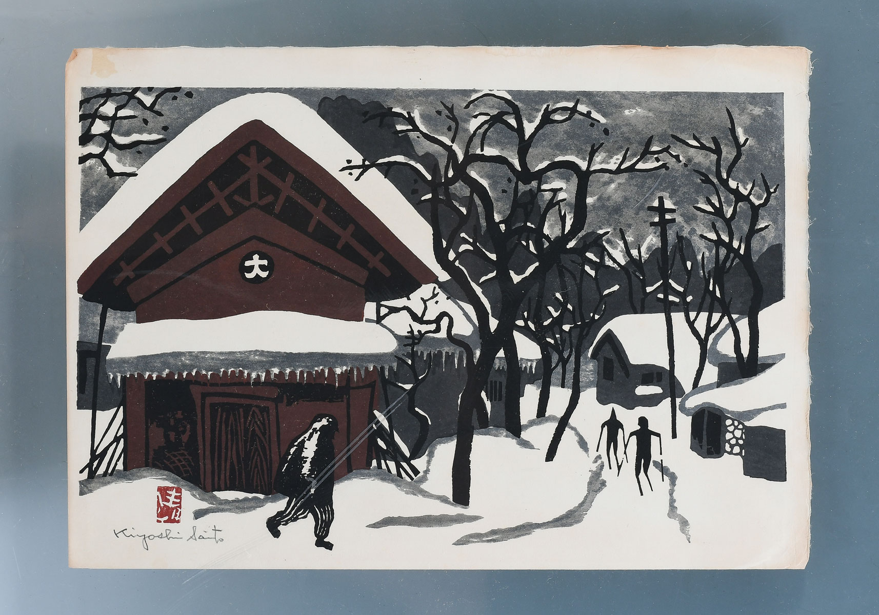 Appraisal: SAITO Kiyoshi Japanese - Snowy Village Woodblock Print '' x