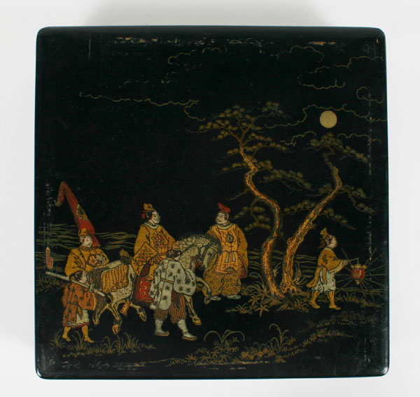 Appraisal: English paper mache box hand painted and gilt night scene