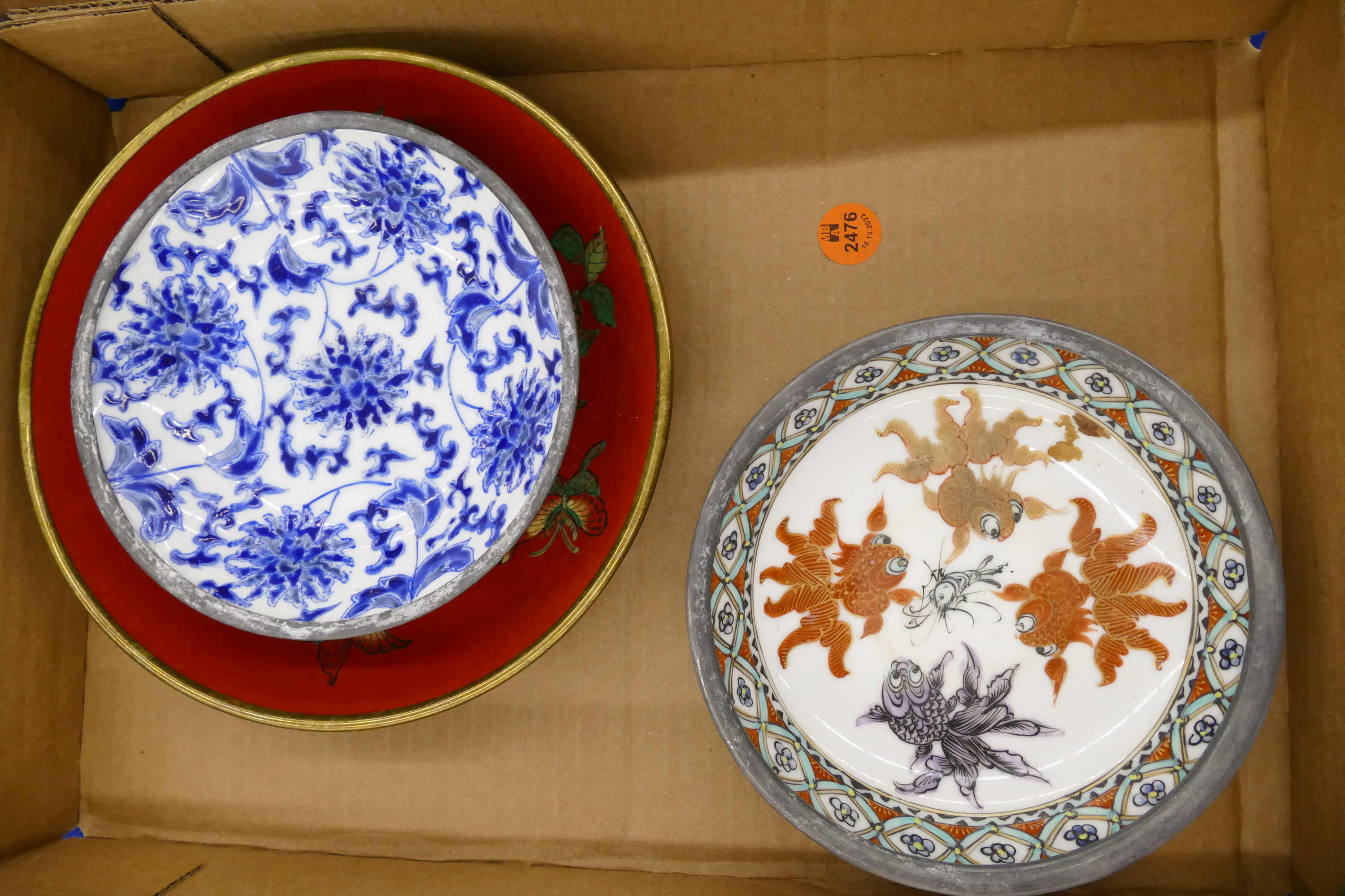 Appraisal: Box Chinese Porcelain Metal Rim Dishes