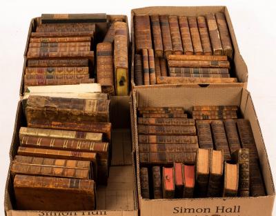 Appraisal: A quantity of leather bound volumes approximately in four boxes