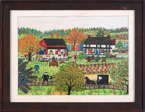 Appraisal: Hattie Klapp Brunner American - watercolor and gouache Amish auction