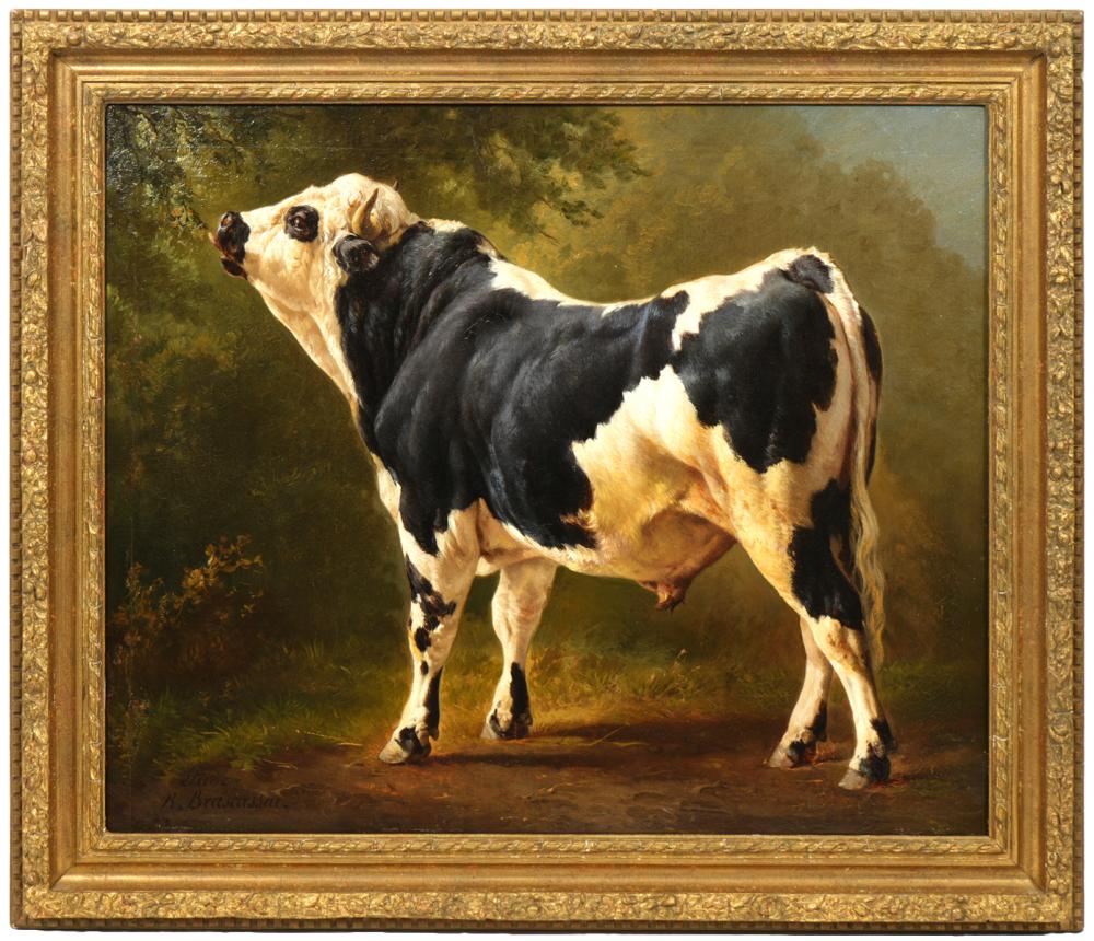 Appraisal: JACQUES BRASCASSAT OIL 'A BULL IN PASTURE'Jacques Raymond Brascassat France