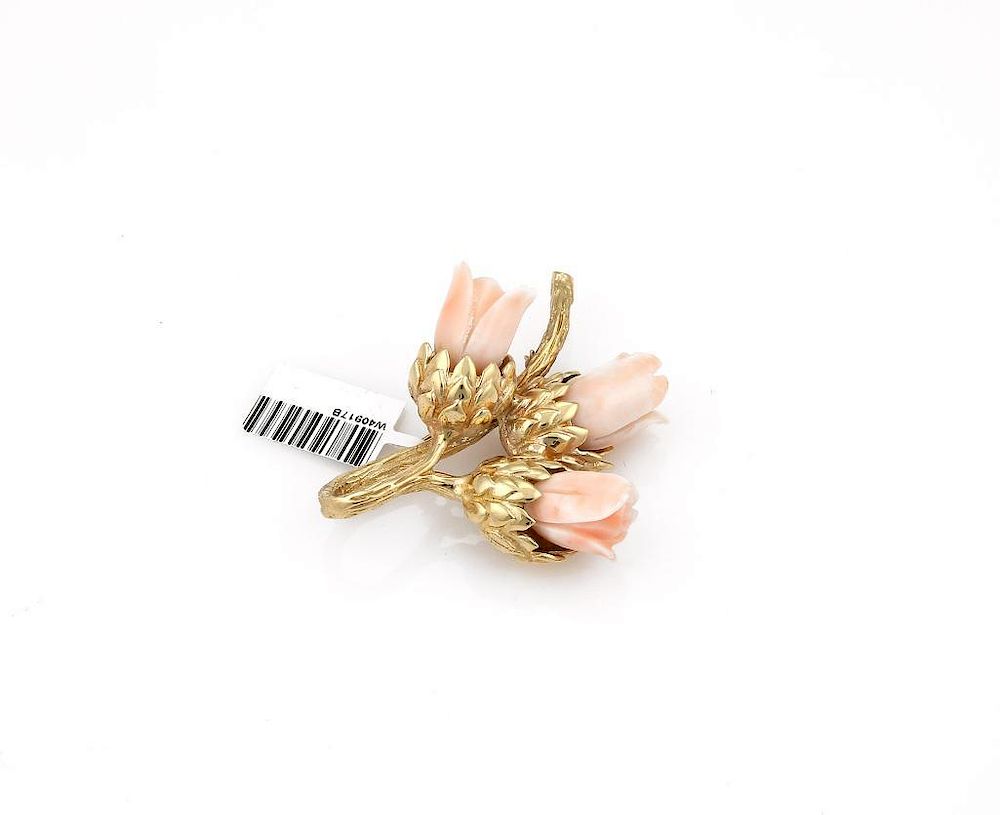 Appraisal: K Yellow Gold Angel Skin Coral Flower Brooch K Yellow