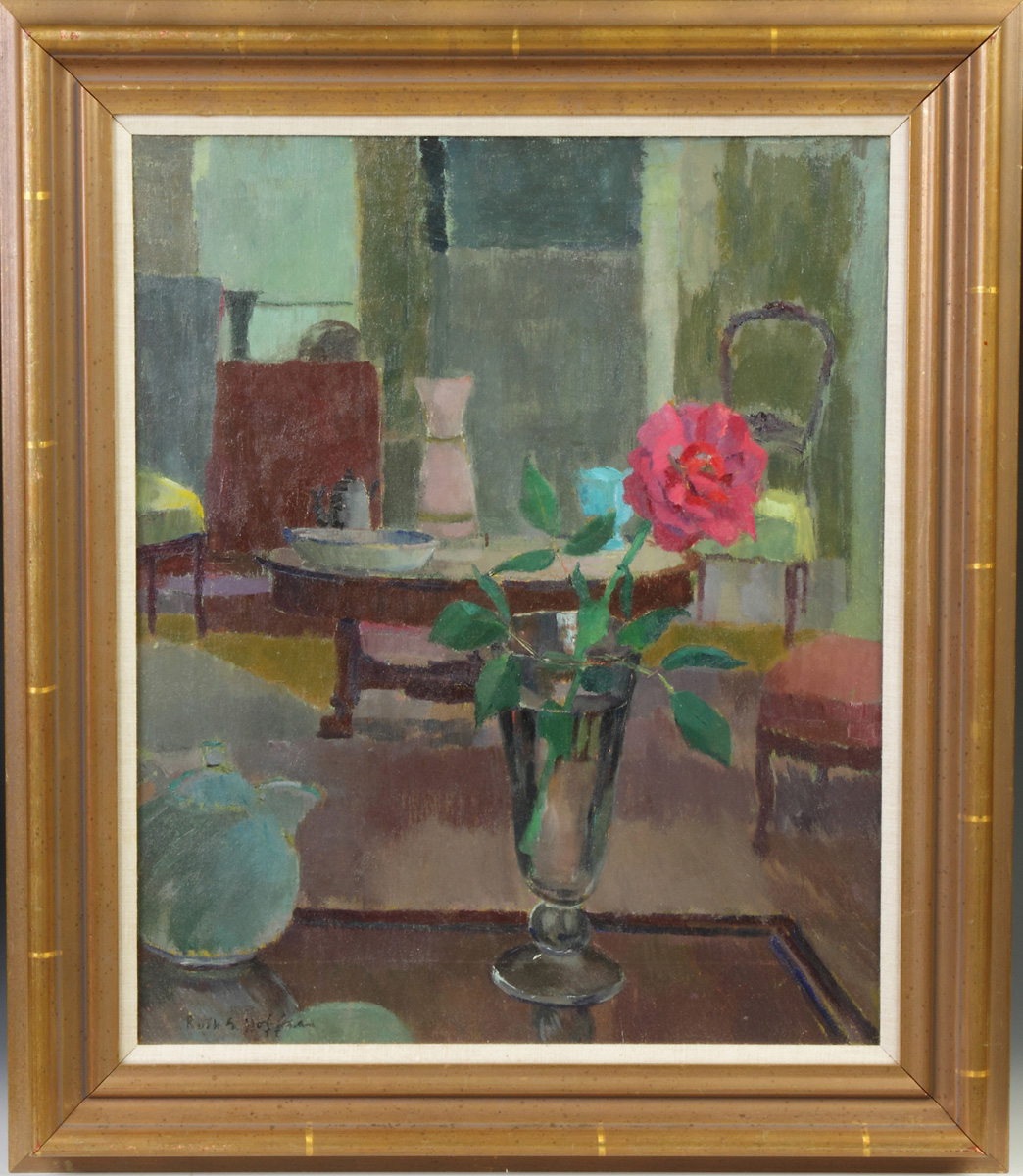 Appraisal: Ruth E Hoffman American - Interior scene w rose Sgn