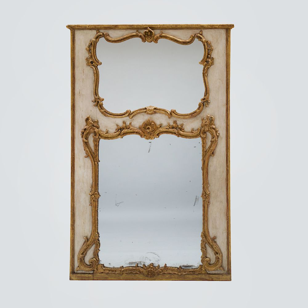 Appraisal: Italian Rococo Cream Painted and Parcel Gilt Carved Trumeau Mirror