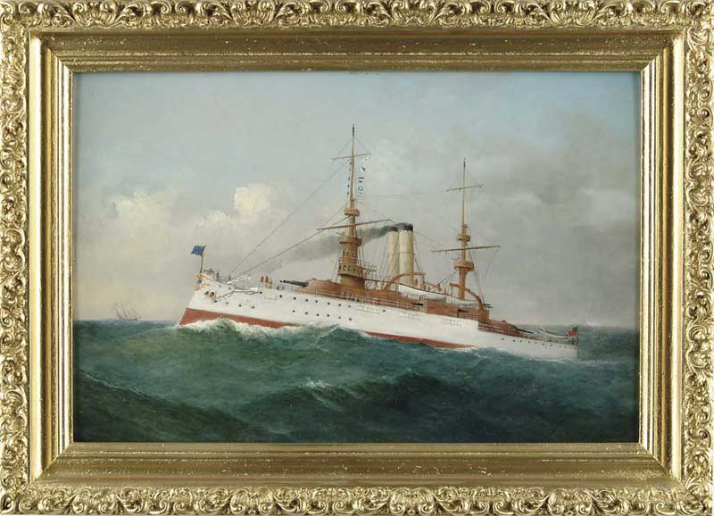 Appraisal: GEORGE M HATHAWAY American - BATTLESHIP ILLINOIS Oil on board