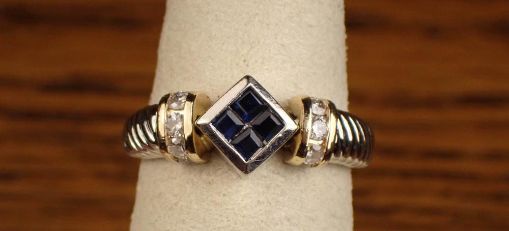 Appraisal: SAPPHIRE DIAMOND AND FOURTEEN KARAT GOLD EFFY RING The k