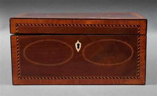 Appraisal: George III inlaid mahogany tea caddy band and oval inlays