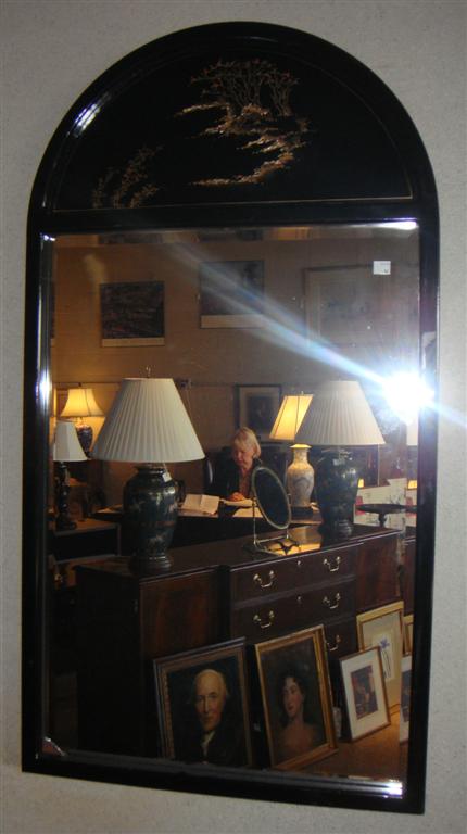 Appraisal: BLACK LACQUER ASIAN STYLE MIRROR h w in Provenance ANTIQUE