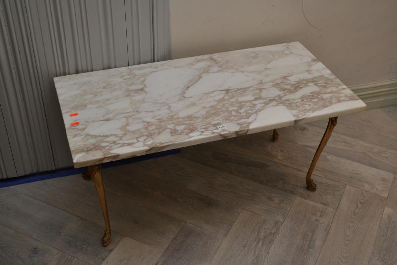 Appraisal: A MARBLE TOP COFFEE TABLE WITH BRASS CABRIOLE LEGS A