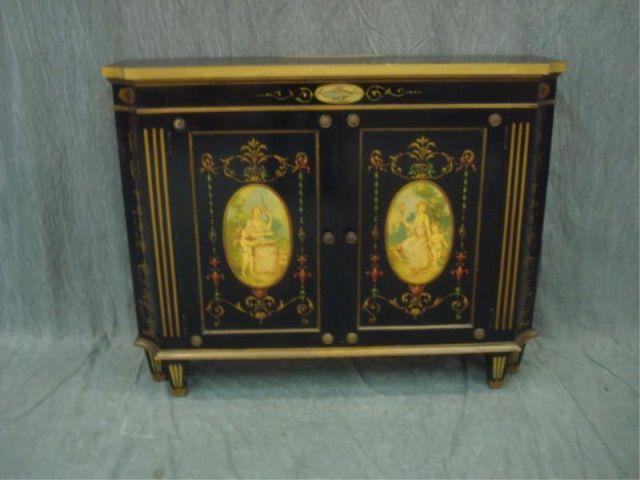 Appraisal: Adams Style Black Lacquer Paint Decorated Cabinet Nice quality door