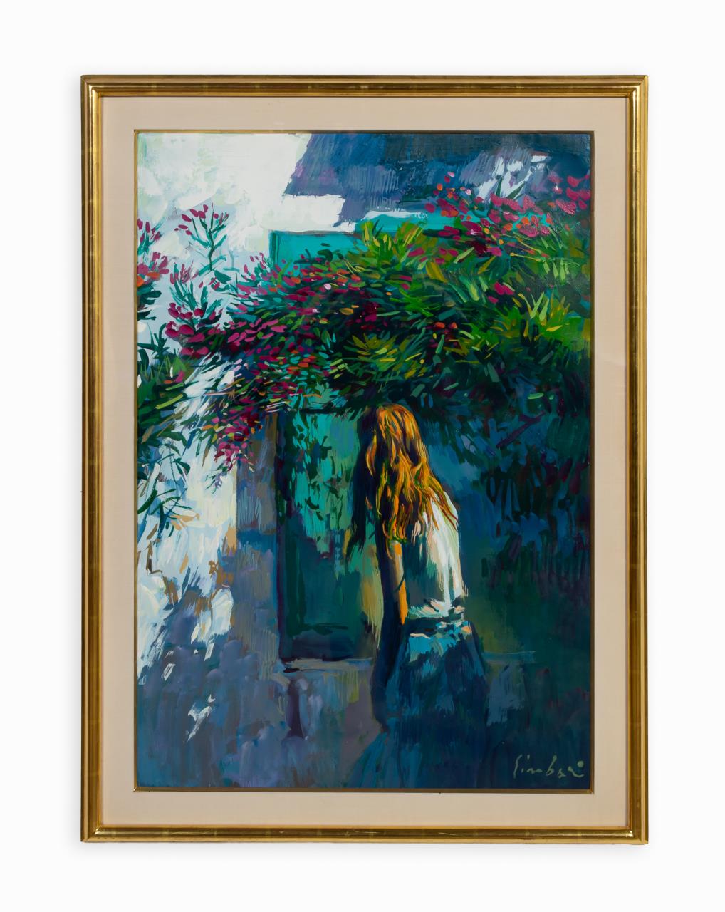 Appraisal: NICOLA SIMBARI OIL ON PAPER WOMAN IN GARDEN Nicola Simbari