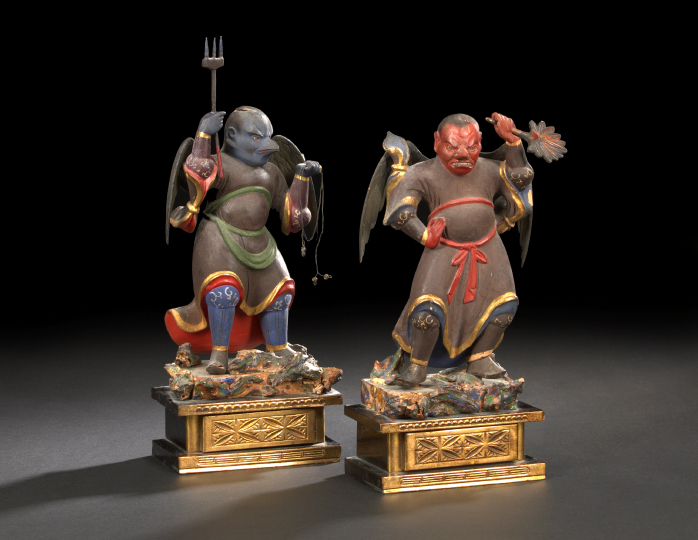 Appraisal: Pair of Chinese Painted Wood Diabolical Figures first half th