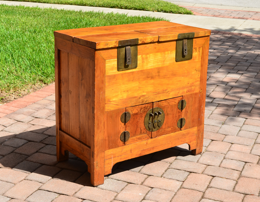 Appraisal: ORIENTAL WOOD ICE CHEST Through tenon construction top with removable