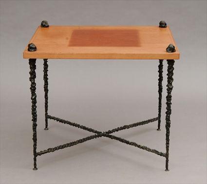 Appraisal: Giacometti-Style Bronze Table with Leather Top x x in