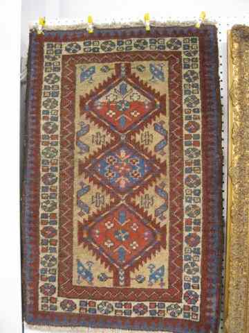 Appraisal: Heriz Persian Handmade Mat triple medallions geometrics stylized floral border