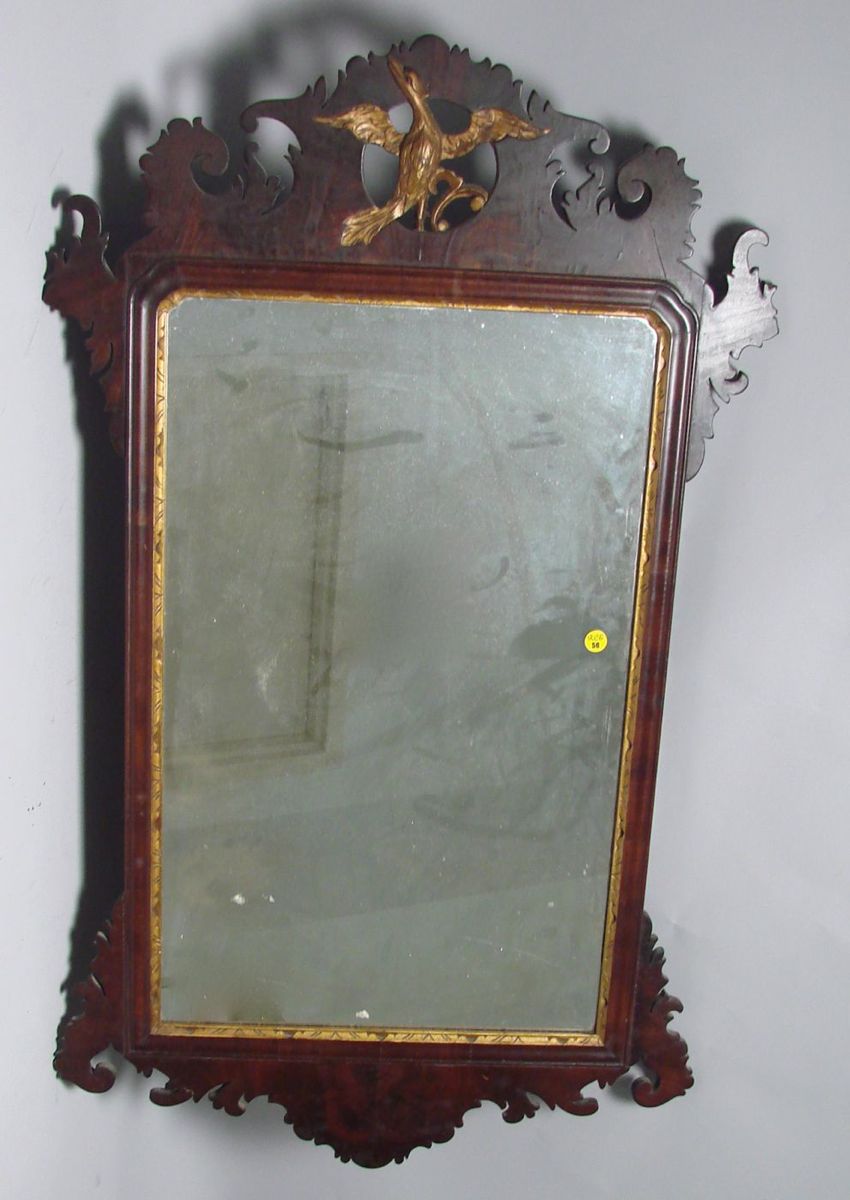 Appraisal: ANTIQUE ENGLISH CHIPPENDALE MIRROR In mahogany with gilt phoenix crest