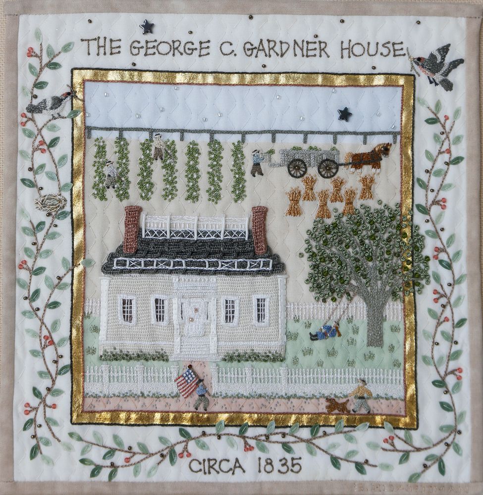 Appraisal: Susan Boardman Embroidered Narrative of Main Street Nantucket The George