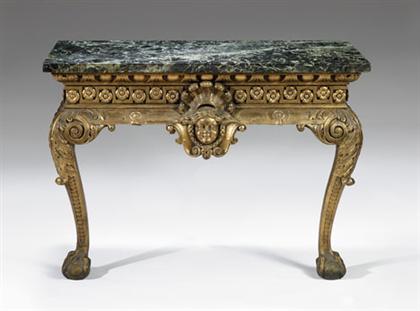 Appraisal: Continental carved giltwood console table th century The green mottled