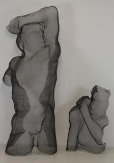 Appraisal: BOYER Eric Two Mesh Wire Figural Sculptures Male Nude -