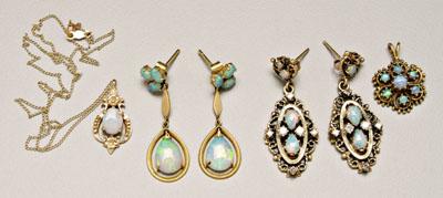 Appraisal: Group of opal jewelry scroll form gold pendent with opal