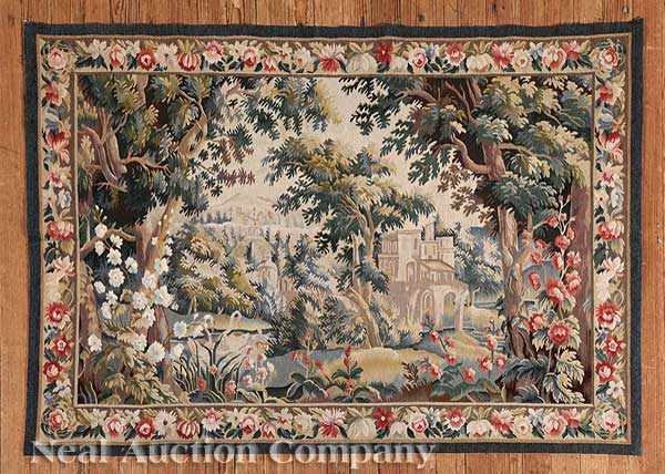 Appraisal: An Aubusson Tapestry meandering floral border centering a castle in