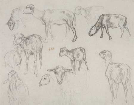 Appraisal: JEAN-FRAN OIS MILLET French - tudes des Moutons Pencil on