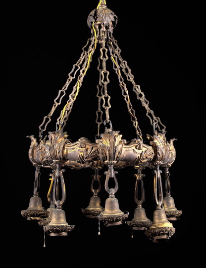 Appraisal: Good American Beaux-Arts Revival Gilt-Lacquered Mixed Metal Brass and Steuben-Glass-Fitted