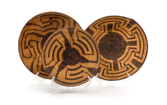 Appraisal: Sale Lot Three Pima Basketry Bowls Diameter of largest inches