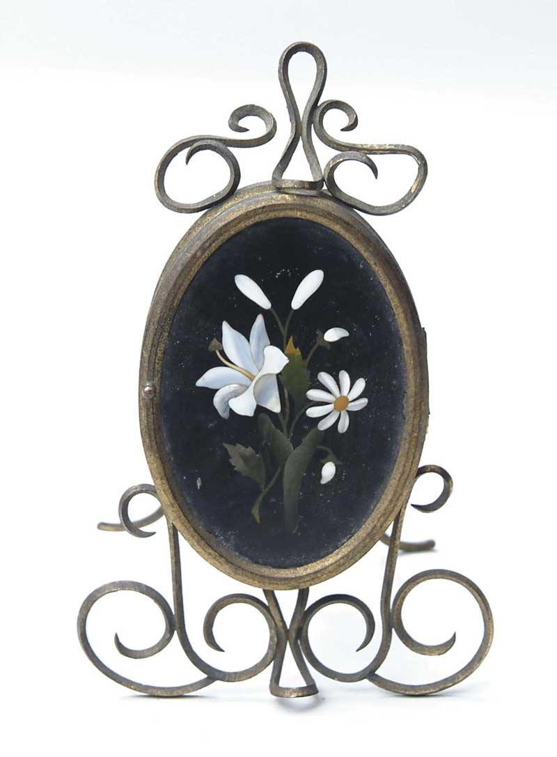 Appraisal: PIETRA DORA OVAL PLAQUE IN EASEL FRAME An interesting oval