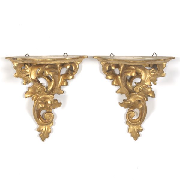 Appraisal: PAIR OF ROCOCO STYLE GILT WALL BRACKETS x x Gilt