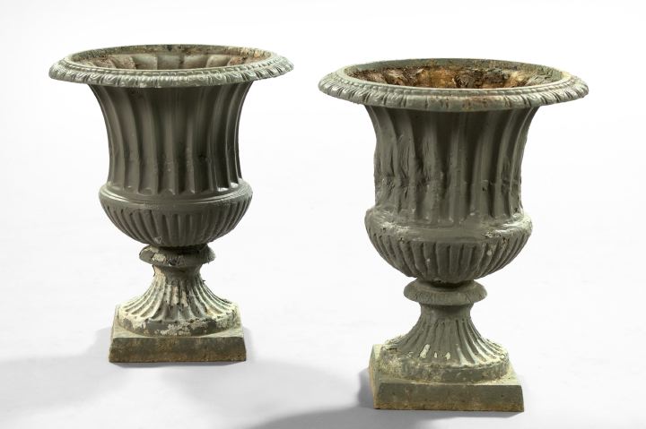 Appraisal: Pair of Neoclassical-Style Cast-Aluminum Garden Urns of campana form the