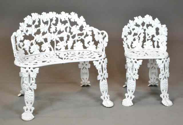 Appraisal: Cast Iron Garden Seat BenchIncluding painted white decorated with a