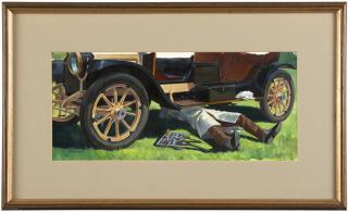 Appraisal: Robert Lavin Figure under a car with tools signed lower