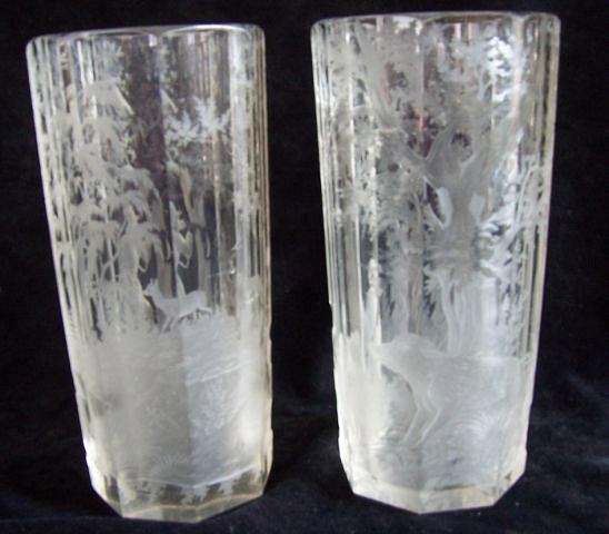 Appraisal: A pair of Bohemian glass vases of octagonal form both