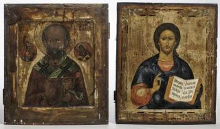 Appraisal: Two Russian Icons one kovcheg panel depicting St Nicholas the