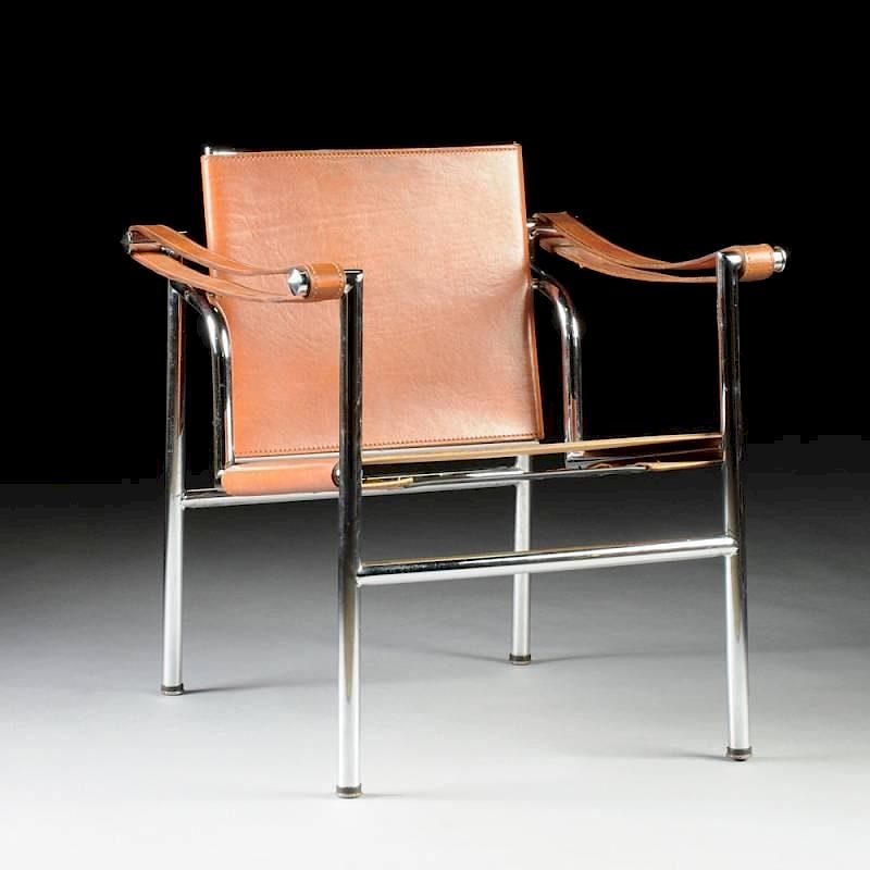 Appraisal: A CHROME PLATED TUBULAR STEEL AND LEATHER CHAIR IN THE