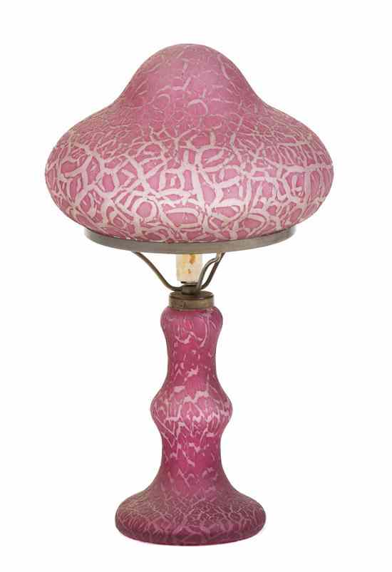 Appraisal: An Art Deco Style Crackle Glass Lamp having a domed