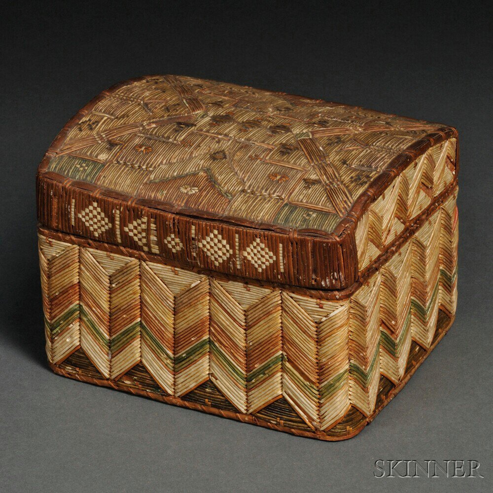 Appraisal: Micmac Polychrome Quilled Birch Bark Box c mid- th century