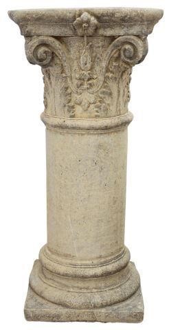 Appraisal: Cast stone garden pedestal th c floral and foliate Corinthian