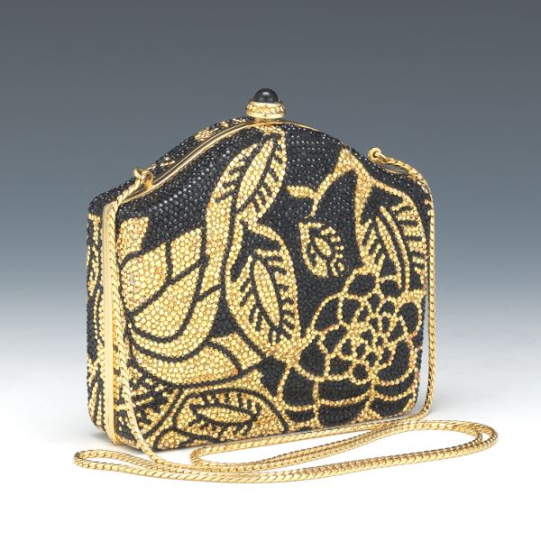 Appraisal: JUDITH LIEBER EVENING BAG x x Black and gold Swarovski