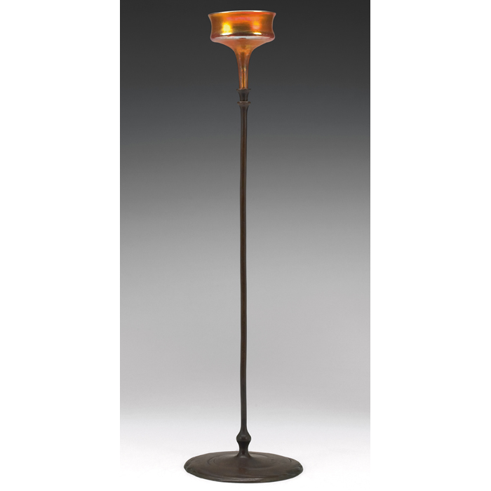 Appraisal: Unusual Tiffany Studios candlestick bronze with a gold favrile glass