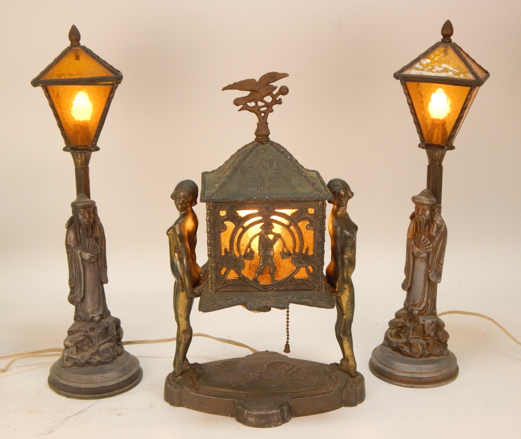 Appraisal: PC AMERICAN ART DECO CHINOISERIE LAMP GARNITURE United States Circa