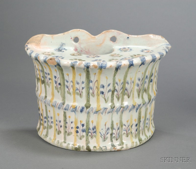 Appraisal: Faience Bouquettiere France late th century D-shape with fluted side