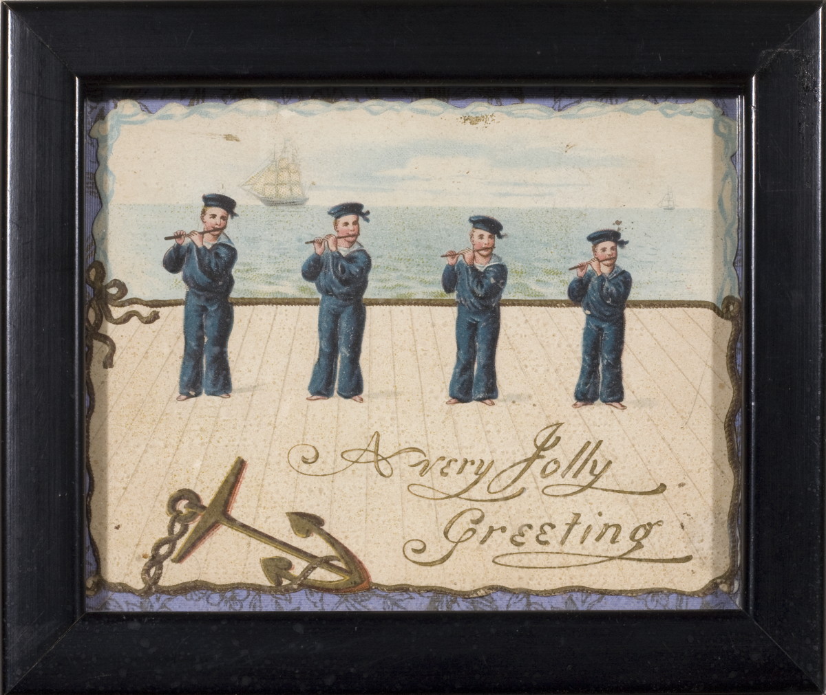 Appraisal: A VERY JOLLY GREETING FOUR SAILOR BOYS PLAYING THE PIPES