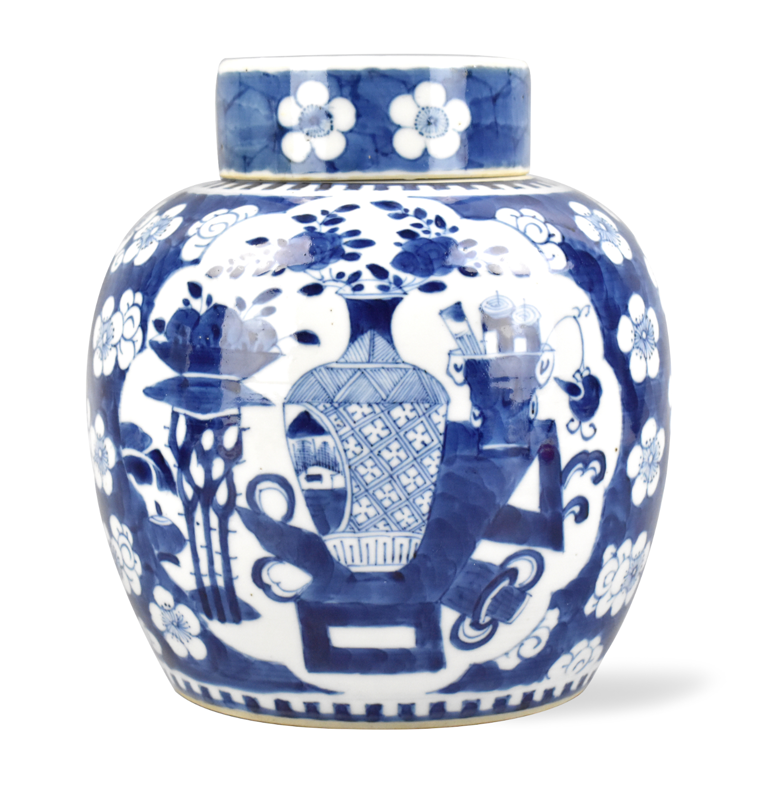 Appraisal: A Chinese blue white prunus covered jar dating from the