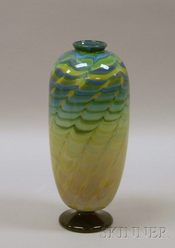 Appraisal: Salamandra Glass Todd Phillips Art Glass Footed Vase etched signatures